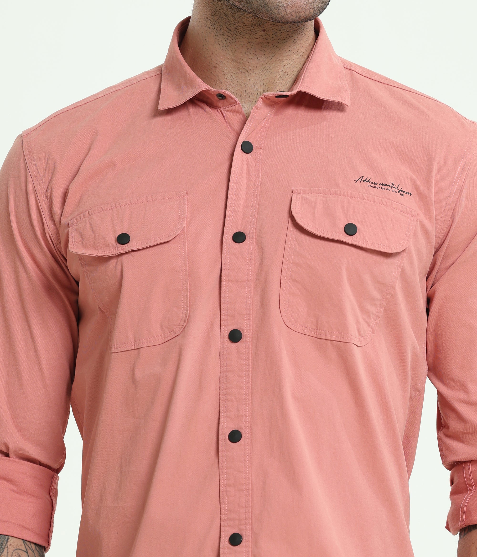 Peachy Pink Double Pocket Slim Fit Shirt