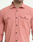 Peachy Pink Double Pocket Slim Fit Shirt