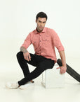 Peachy Pink Double Pocket Slim Fit Shirt