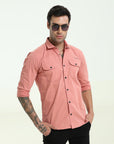 Peachy Pink Double Pocket Slim Fit Shirt