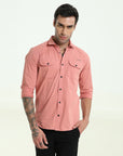 Peachy Pink Double Pocket Slim Fit Shirt