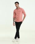 Peachy Pink Double Pocket Slim Fit Shirt