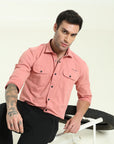 Peachy Pink Double Pocket Slim Fit Shirt