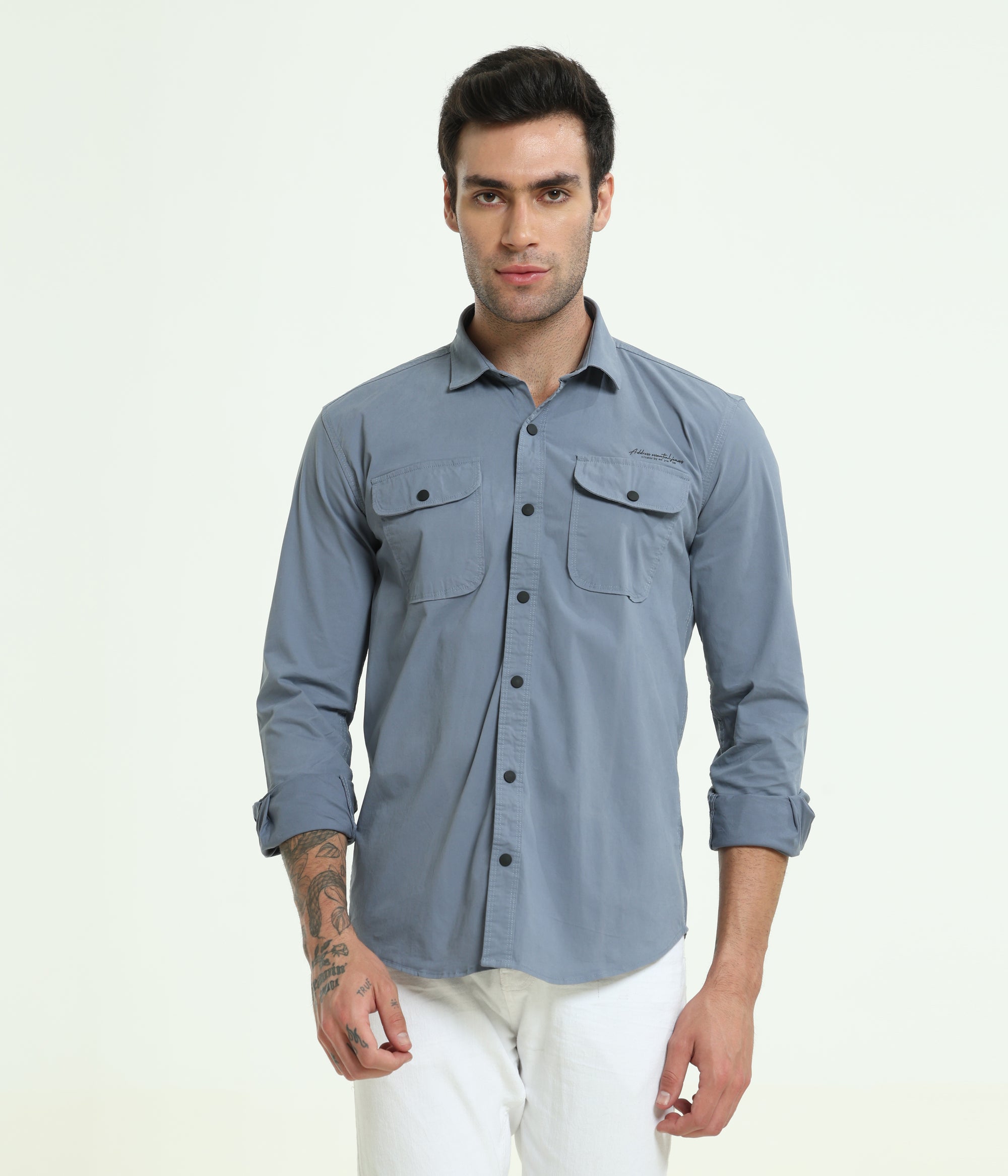 Cadet Blue Double Pocket Slim Fit Shirt