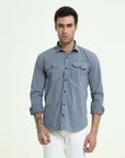 Cadet Blue Double Pocket Slim Fit Shirt