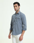 Cadet Blue Double Pocket Slim Fit Shirt