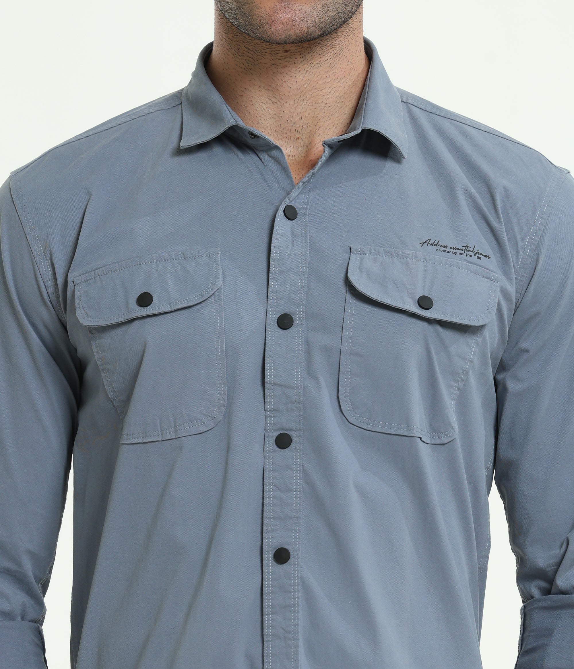 Cadet Blue Double Pocket Slim Fit Shirt