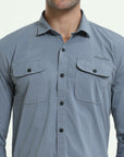 Cadet Blue Double Pocket Slim Fit Shirt