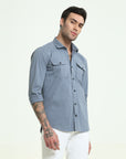 Cadet Blue Double Pocket Slim Fit Shirt