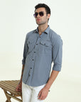 Cadet Blue Double Pocket Slim Fit Shirt