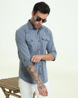 Cadet Blue Double Pocket Slim Fit Shirt