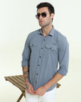 Cadet Blue Double Pocket Slim Fit Shirt