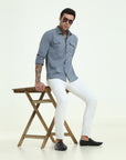 Cadet Blue Double Pocket Slim Fit Shirt