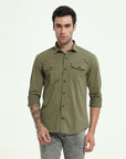 Olive Double Pocket Slim Fit Shirt