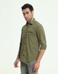 Olive Double Pocket Slim Fit Shirt