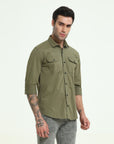 Olive Double Pocket Slim Fit Shirt