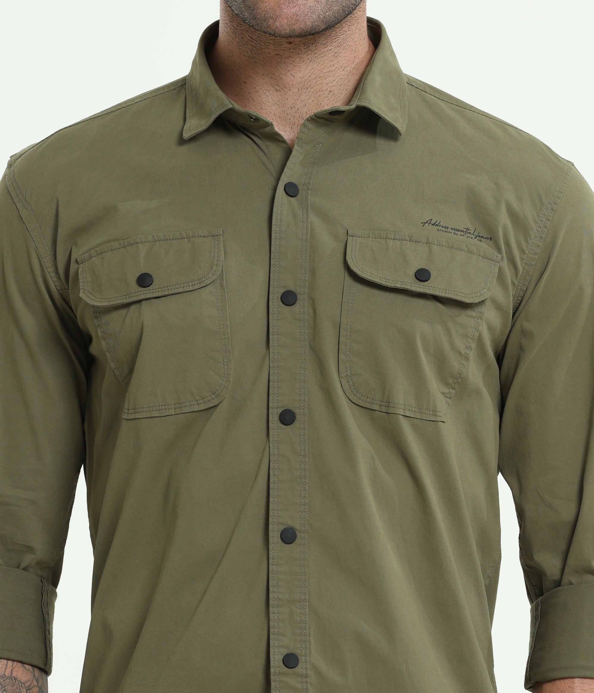 Olive Double Pocket Slim Fit Shirt