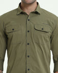 Olive Double Pocket Slim Fit Shirt