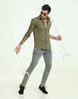 Olive Double Pocket Slim Fit Shirt