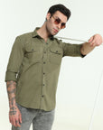 Olive Double Pocket Slim Fit Shirt