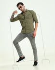 Olive Double Pocket Slim Fit Shirt