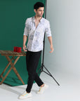 Mens white digital print slim fit shirts - Address