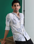 Mens white digital print slim fit shirts - Address