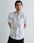 Mens white digital print slim fit shirts - Address