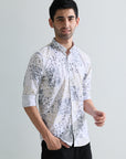 Mens white digital print slim fit shirts - Address