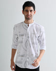 Mandarin collar digital print slim fit shirts - Address