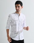 Mandarin collar digital print slim fit shirts - Address