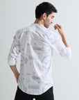 Mandarin collar digital print slim fit shirts - Address