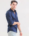 Nautical Navy Lycra Slim Fit Shirt