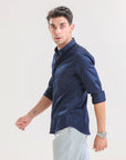 Nautical Navy Lycra Slim Fit Shirt