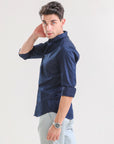 Nautical Navy Lycra Slim Fit Shirt