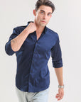 Nautical Navy Lycra Slim Fit Shirt