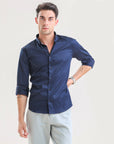 Nautical Navy Lycra Slim Fit Shirt