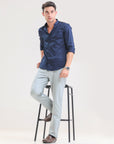 Nautical Navy Lycra Slim Fit Shirt