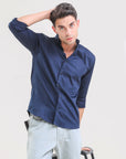 Nautical Navy Lycra Slim Fit Shirt