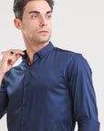 Nautical Navy Lycra Slim Fit Shirt