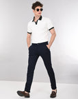 Comfort Fit Navy Blue Cotton Pants