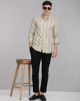 Beige striped supima slim fit shirt