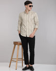 Beige striped supima slim fit shirt