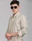 Beige striped supima slim fit shirt