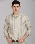 Beige striped supima slim fit shirt