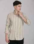 Beige striped supima slim fit shirt