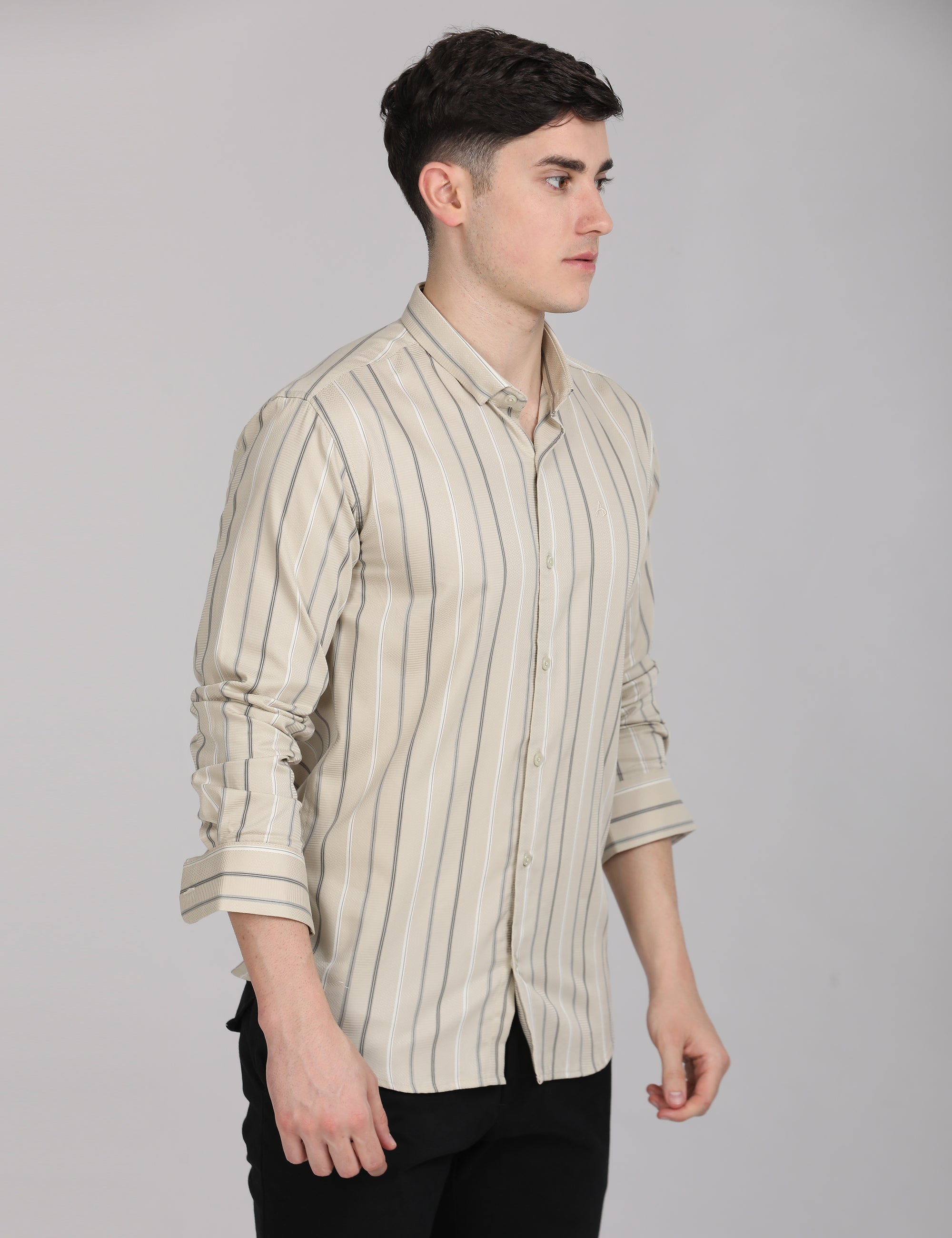 Beige striped supima slim fit shirt