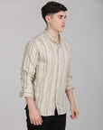 Beige striped supima slim fit shirt