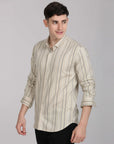 Beige striped supima slim fit shirt