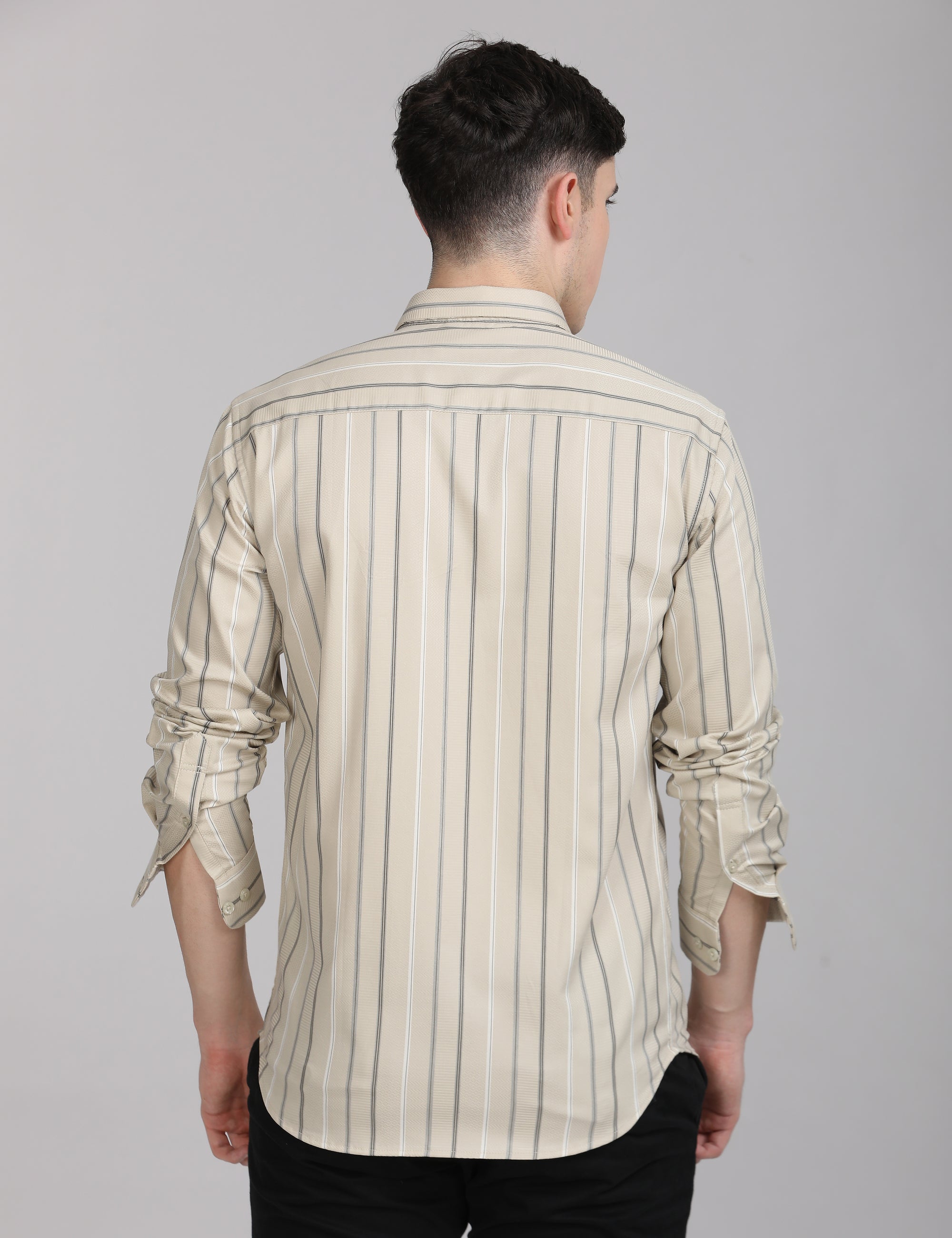 Beige striped supima slim fit shirt